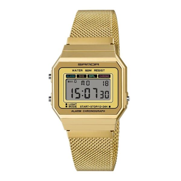 SANDA 6017 Gold SANDA 6017 Digital Classic Square Face Casual Water Proof Watch for Men