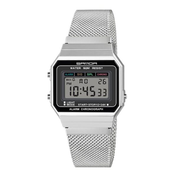 SANDA 6017 Silver SANDA 6017 Digital Classic Square Face Casual Water Proof Watch for Men