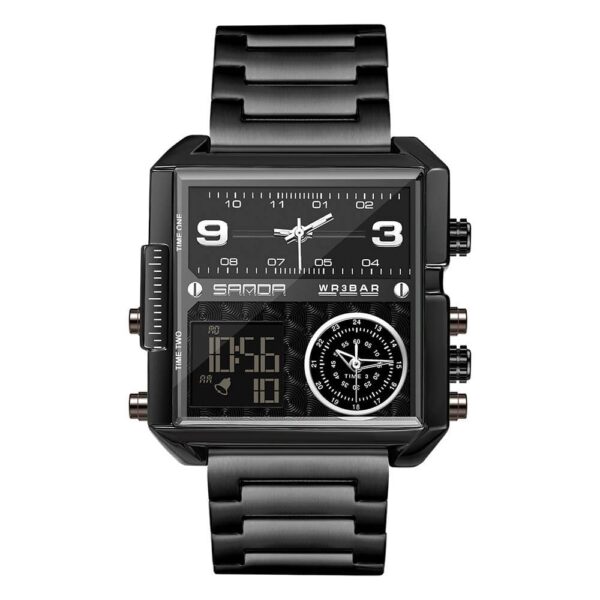SANDA 6023 Digital Quartz Analog Dual Time Casual Square Big Dial Men's Watch