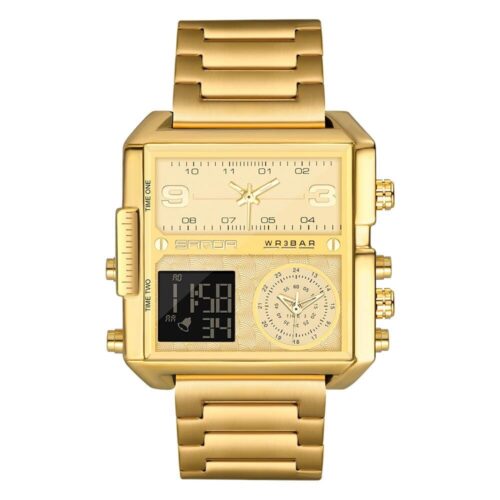 SANDA 6023 Digital Quartz Analog Dual Time Casual Square Big Dial Men's Watch