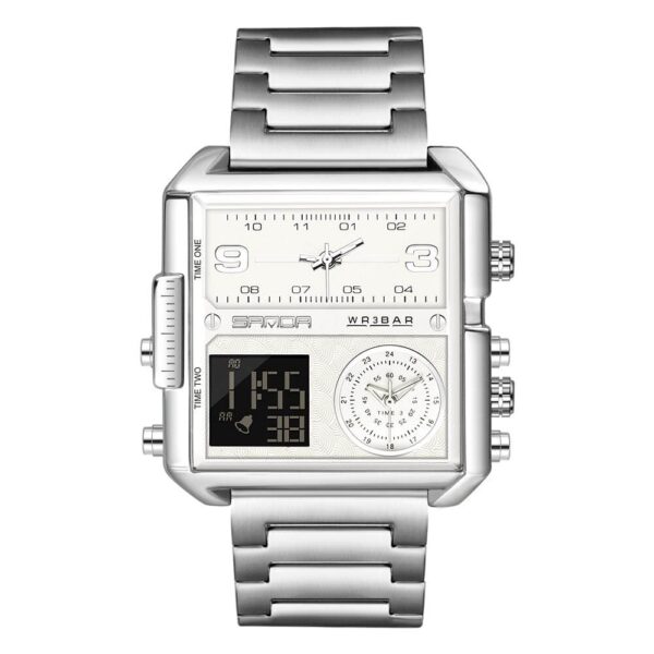 SANDA 6023 Digital Quartz Analog Dual Time Casual Square Big Dial Men's Watch