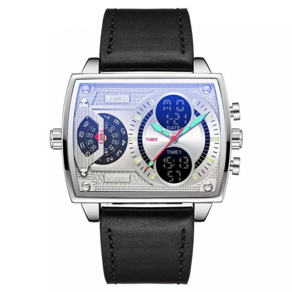 SANDA 6032 Black Silver SANDA 6032 Quartz Analog Digital Dual Time Luxury Casual Watch for Men