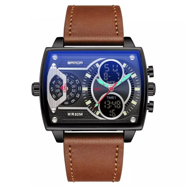 SANDA 6032 Brown Black SANDA 6032 Quartz Analog Digital Dual Time Luxury Casual Watch for Men