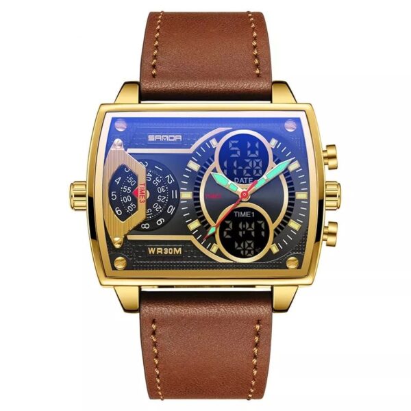 SANDA 6032 Brown Gold SANDA 6032 Quartz Analog Digital Dual Time Luxury Casual Watch for Men