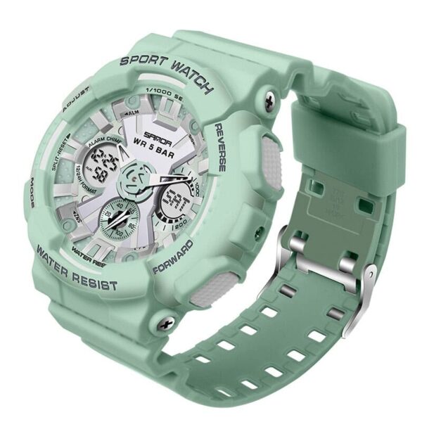 SANDA 6033 Green SANDA 6033 Digital Dual Time Quartz Analog Sports Casual Water Proof Men Women Unisex Watch