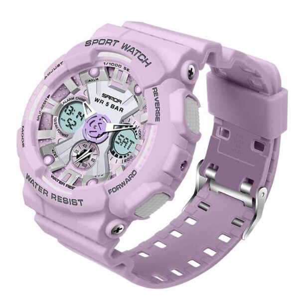 SANDA 6033 Purple SANDA 6033 Digital Dual Time Quartz Analog Sports Casual Water Proof Men Women Unisex Watch