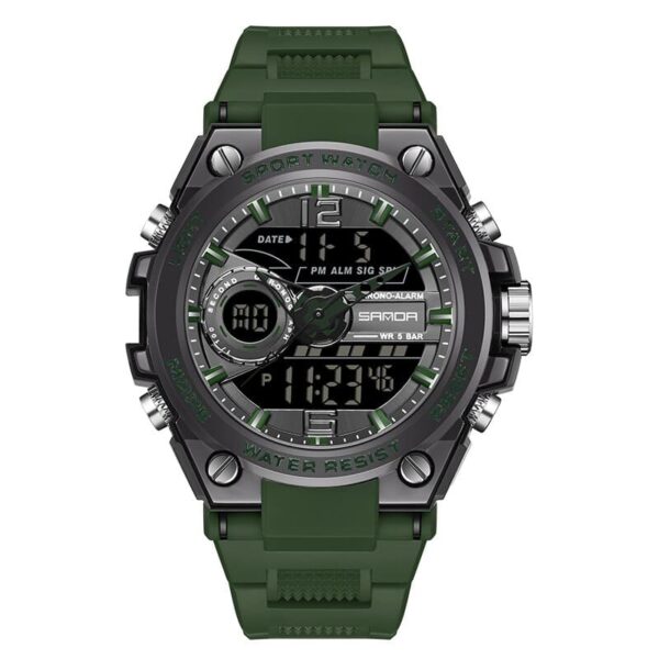 SANDA 6092 Army Green SANDA 6092 Digital Quartz Analog Dual Watch Military Sports Water Proof Watch for Men
