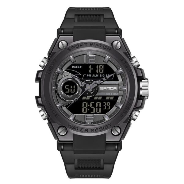 SANDA 6092 Black SANDA 6092 Digital Quartz Analog Dual Watch Military Sports Water Proof Watch for Men