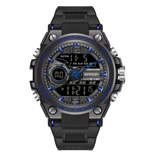 SANDA 6092 Black Blue SANDA 6092 Digital Quartz Analog Dual Watch Military Sports Water Proof Watch for Men
