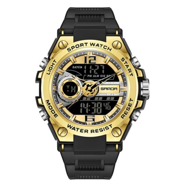 SANDA 6092 Black Gold SANDA 6092 Digital Quartz Analog Dual Watch Military Sports Water Proof Watch for Men