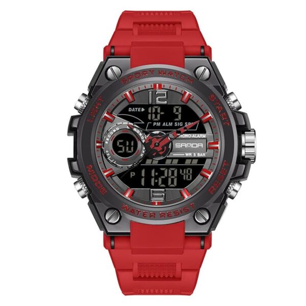 SANDA 6092 Black Red SANDA 6092 Digital Quartz Analog Dual Watch Military Sports Water Proof Watch for Men