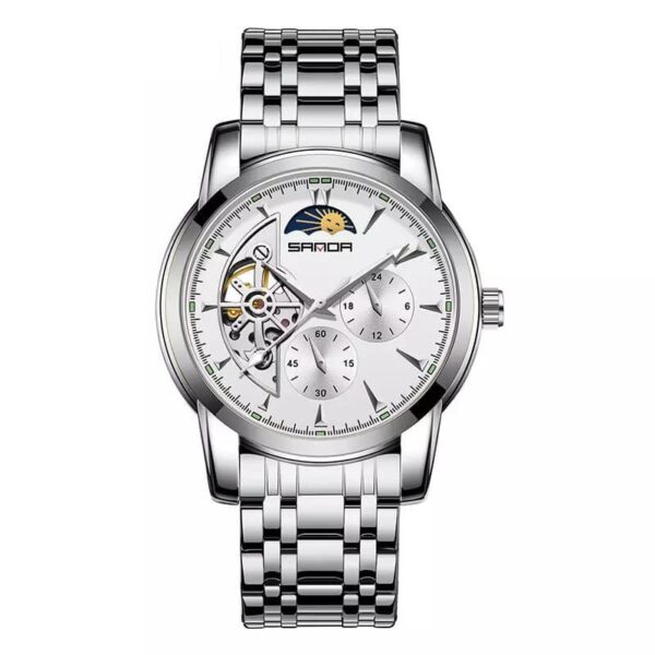 SANDA 7009 Silver White SANDA 7009 Quartz Analog Casual Luxury Business Stainless Steel Strap Men's Watch