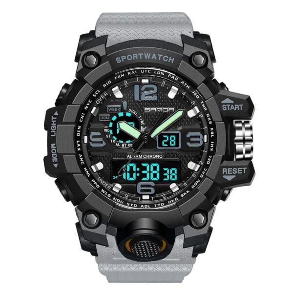 SANDA 742 Black Gray SANDA 742 Digital Outdoors Sports Military 3 Bar Water Resistant Watch for Men