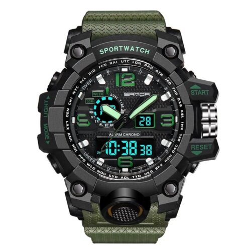 SANDA 742 Black Green SANDA 742 Digital Outdoors Sports Military 3 Bar Water Resistant Watch for Men