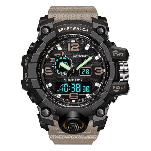 SANDA 742 Khaki SANDA 742 Digital Outdoors Sports Military 3 Bar Water Resistant Watch for Men