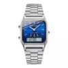 SANDA 747 Silver Blue SANDA 747 Digital Quartz Analog Dual Time Casual Classic Square Face Water Proof Men's Watch