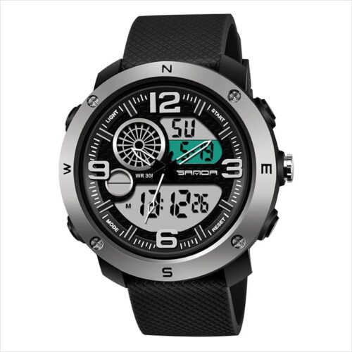 SANDA 762 Silver SANDA 762 Quartz Analog Dual Time Casual Sports Water Proof Watch for Men