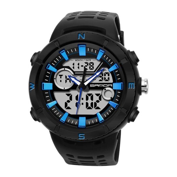 SANDA 776 Black Blue SANDA 776 Digital Quartz Analog Dual Time Sports Casual Water Proof Watch for Men