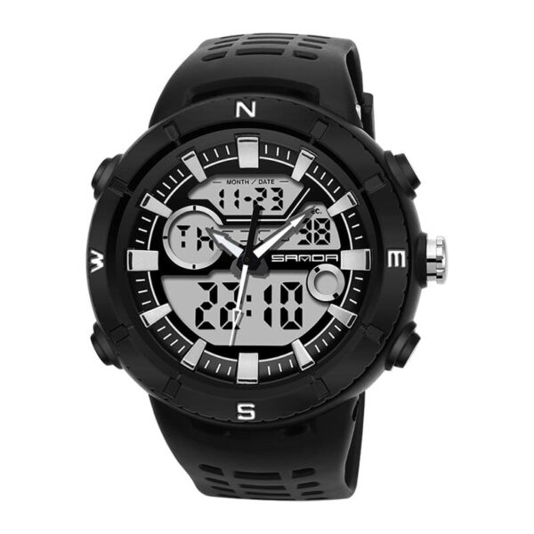 SANDA 776 Black White SANDA 776 Digital Quartz Analog Dual Time Sports Casual Water Proof Watch for Men