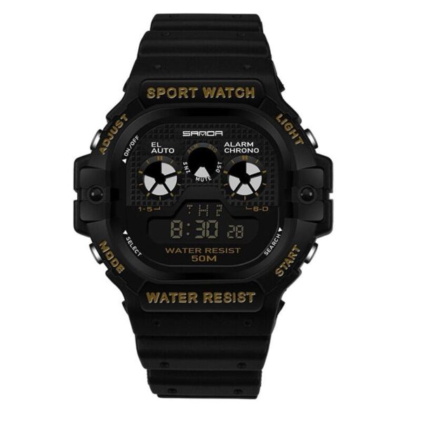 SANDA 777 black gold SANDA 777 Digital Sports Resin Strap Water Proof Watch for Men