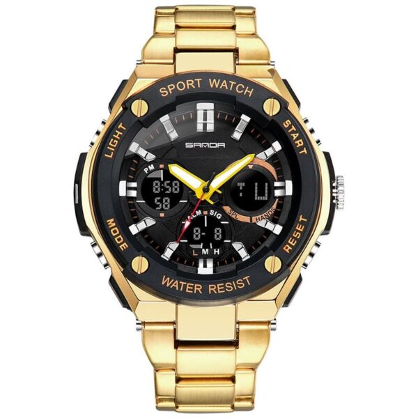 SANDA 783 Gold SANDA 783 Quartz Digital Dual Time Casual Business Watch for Men