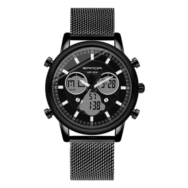 SANDA 803 Black SANDA 803 Quartz Analog Digital Dual Time 5 ATM Water Proof Watch for Men