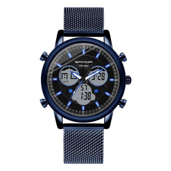 SANDA 803 Blue SANDA 803 Quartz Analog Digital Dual Time 5 ATM Water Proof Watch for Men