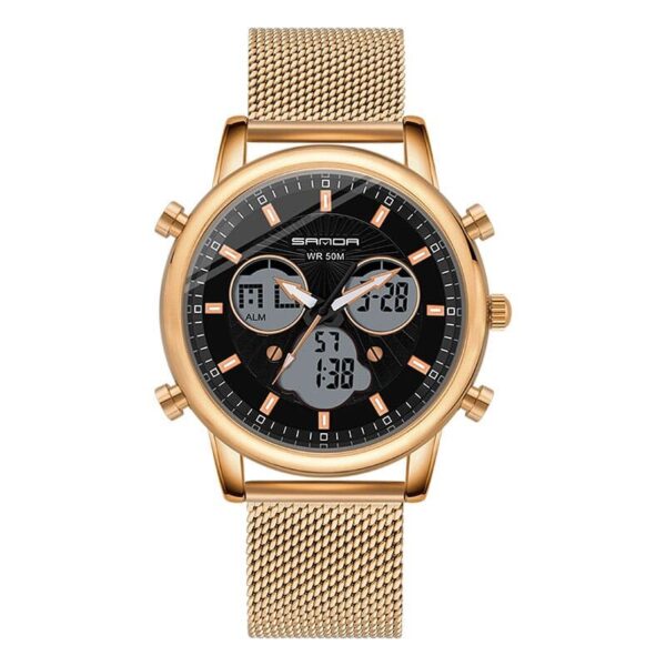 SANDA 803 Rose Gold SANDA 803 Quartz Analog Digital Dual Time 5 ATM Water Proof Watch for Men