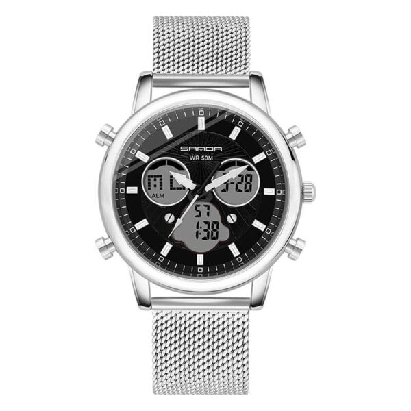 SANDA 803 Silver SANDA 803 Quartz Analog Digital Dual Time 5 ATM Water Proof Watch for Men