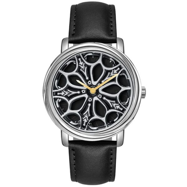 SANDA P1105 Leather Silver SANDA P1105 Creative Rotating Wheel Dial Quartz Analog Men's Watch
