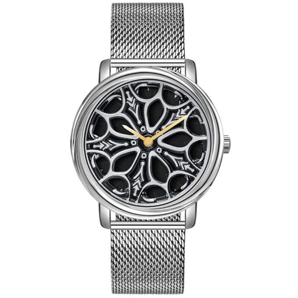 SANDA P1105 Mesh Silver SANDA P1105 Creative Rotating Wheel Dial Quartz Analog Men's Watch