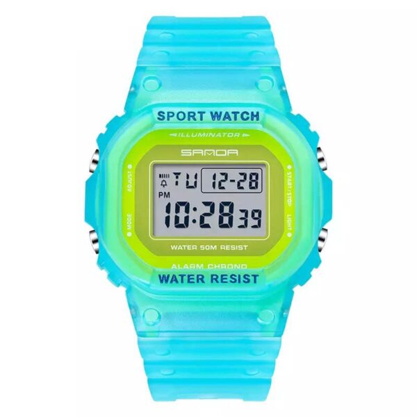 sanda 2113 light blue SANDA 2113 Digital Unisex Sport Square Face Water Proof Watch for Boy Girl Kids