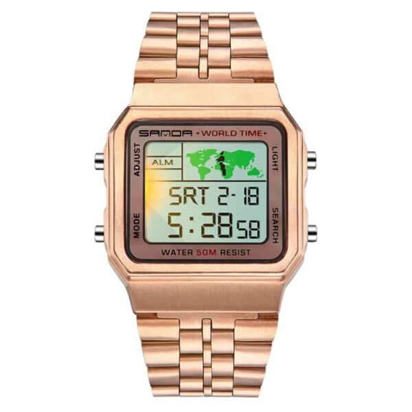 sanda 500 rose gold SANDA 500 Classic Square Face Digital Casual Water Proof Watch for Men