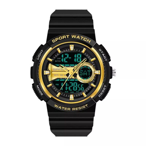 sanda 6073 black gold SANDA 6073 Digital Analog Quartz Dual Time Sports Casual Water Proof Watch for Women