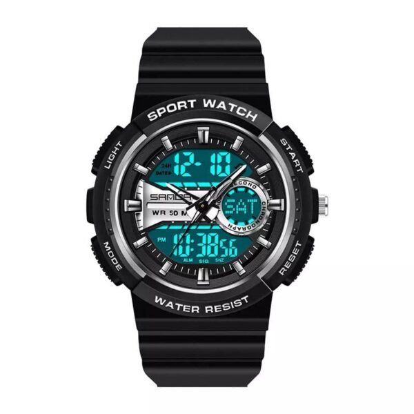 sanda 6073 black silver SANDA 6073 Digital Analog Quartz Dual Time Sports Casual Water Proof Watch for Women