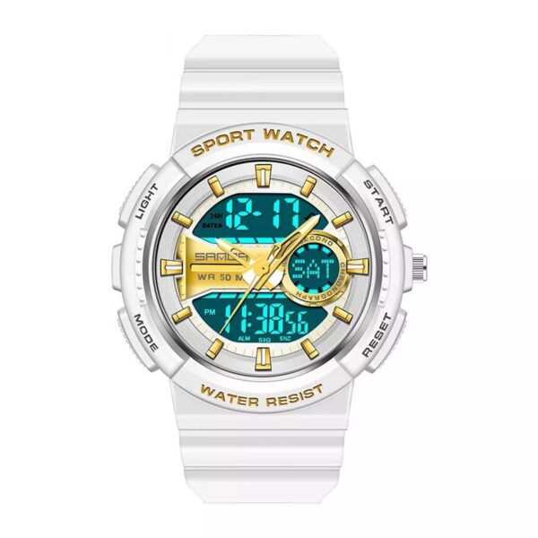 sanda 6073 white gold SANDA 6073 Digital Analog Quartz Dual Time Sports Casual Water Proof Watch for Women