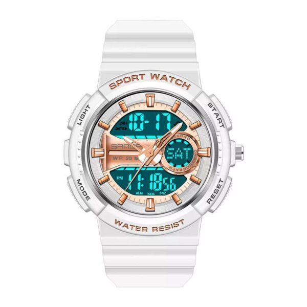 sanda 6073 white rose SANDA 6073 Digital Analog Quartz Dual Time Sports Casual Water Proof Watch for Women