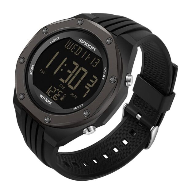 SANDA 6028 Digital 50M Water Proof Sports Body Temperature Monitor Watch for Men