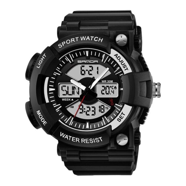 SANDA 766 Black Silver SANDA 766 Dual Time Quartz Digital Casual Men's Watch