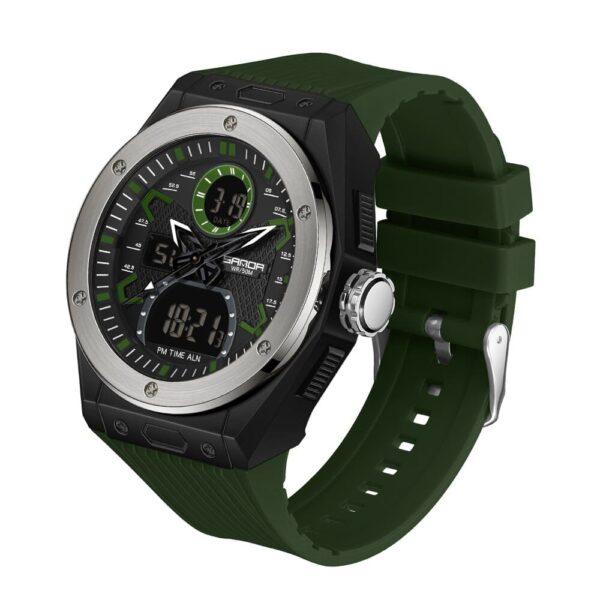 SANDA 3138 Green SANDA 3138 Quartz Digital Dual Time Sports Military Water Proof Men's Watch