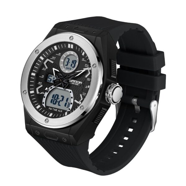 SANDA 3138 Silver SANDA 3138 Quartz Digital Dual Time Sports Military Water Proof Men's Watch