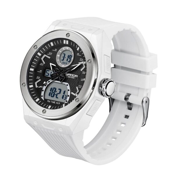 SANDA 3138 White SANDA 3138 Quartz Digital Dual Time Sports Military Water Proof Men's Watch