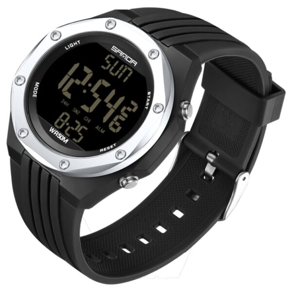 SANDA 6093 Silver SANDA 6093 Digital 5 ATM Water Proof Sports Military Casual Men's Watch