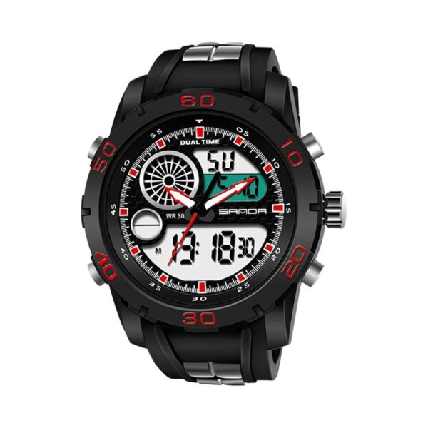 SANDA 795 Black Red SANDA 795 Dual Time Quartz Analog Digital Casual Sports Watch for Men