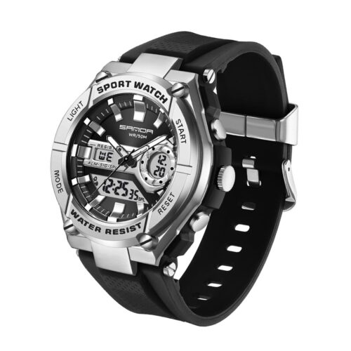 SANDA 3123 Black Silver SANDA 3123 Analog Digital Casual Sports Waterproof Men's Watch