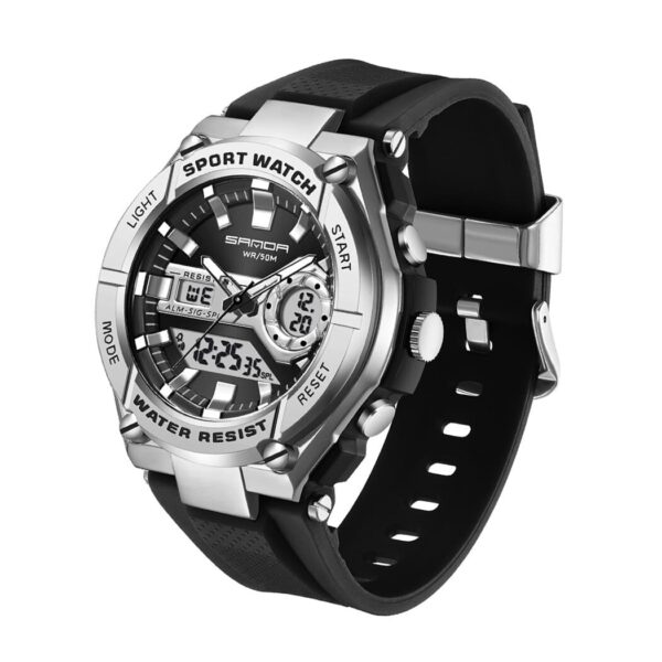 SANDA 3123 Black Silver SANDA 3123 Analog Digital Casual Sports Waterproof Men's Watch