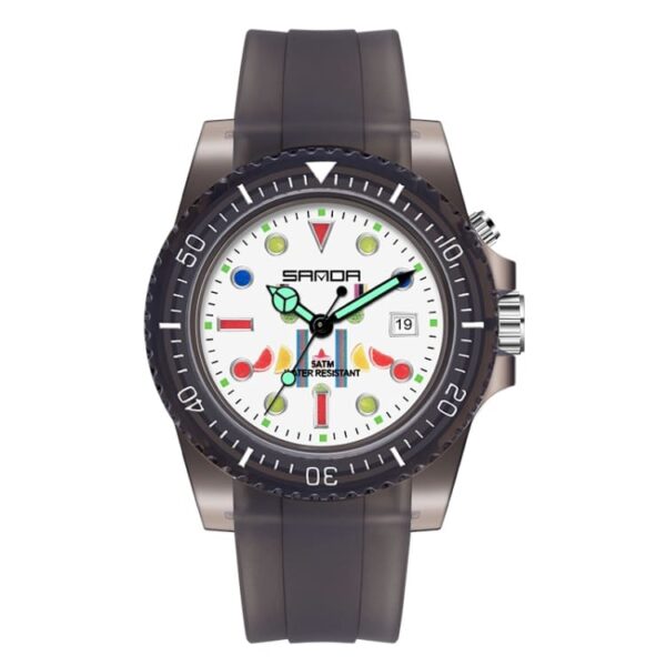 SANDA 6078 Transparen Black White SANDA 6078 Analog Quartz Fluorescent Calendar Silicone Strap Waterproof Women's Watch