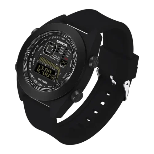 SANDA 9025 Black SANDA 9025 Digital Outdoor Sports Silicone Strap Waterproof Men's Watch